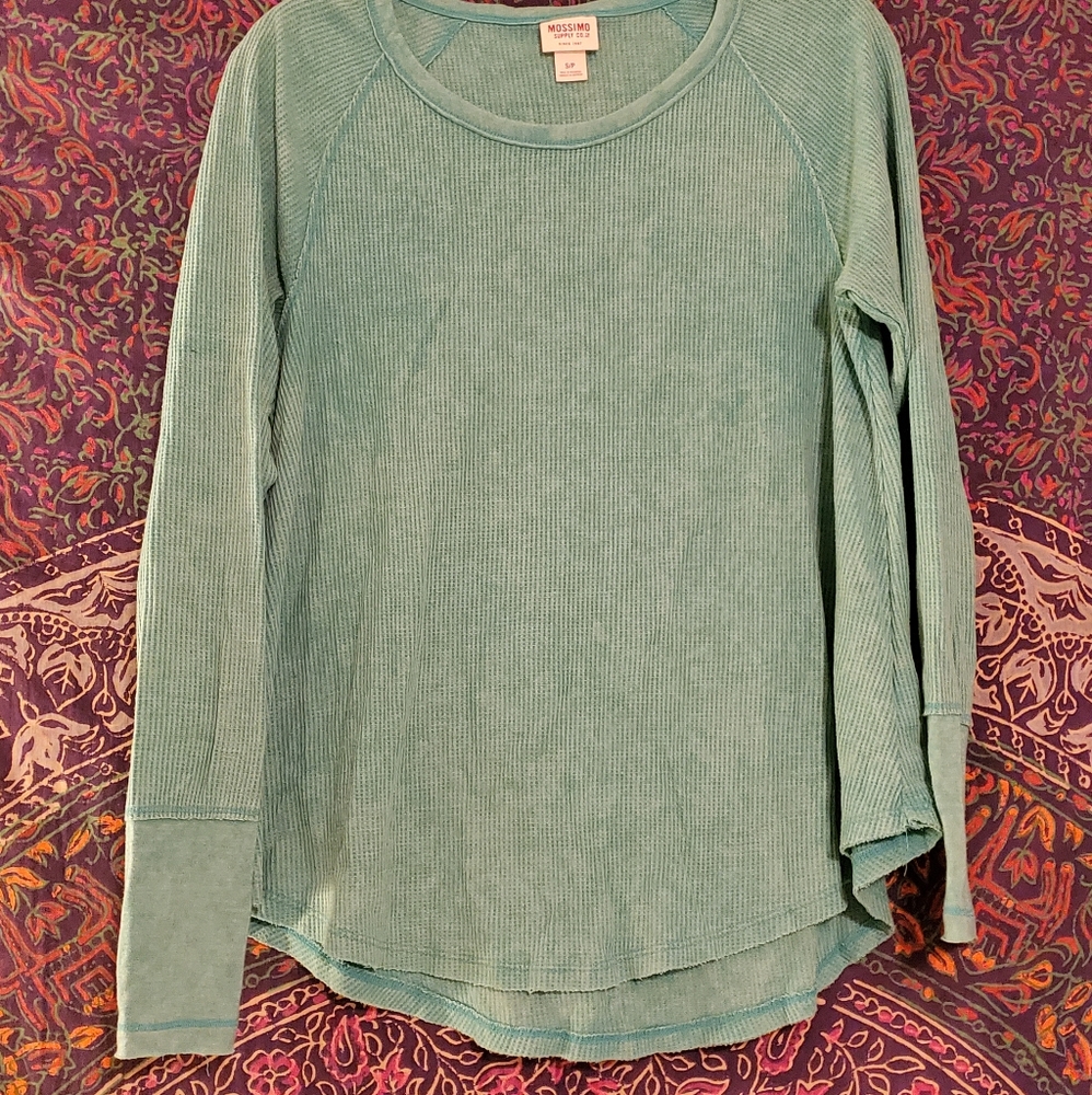 Teal waffleprint long sleeved top